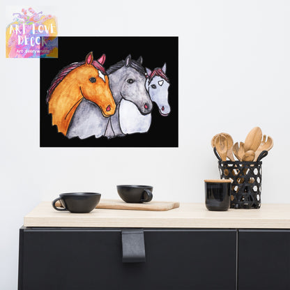 Three Horses Poster Unframed