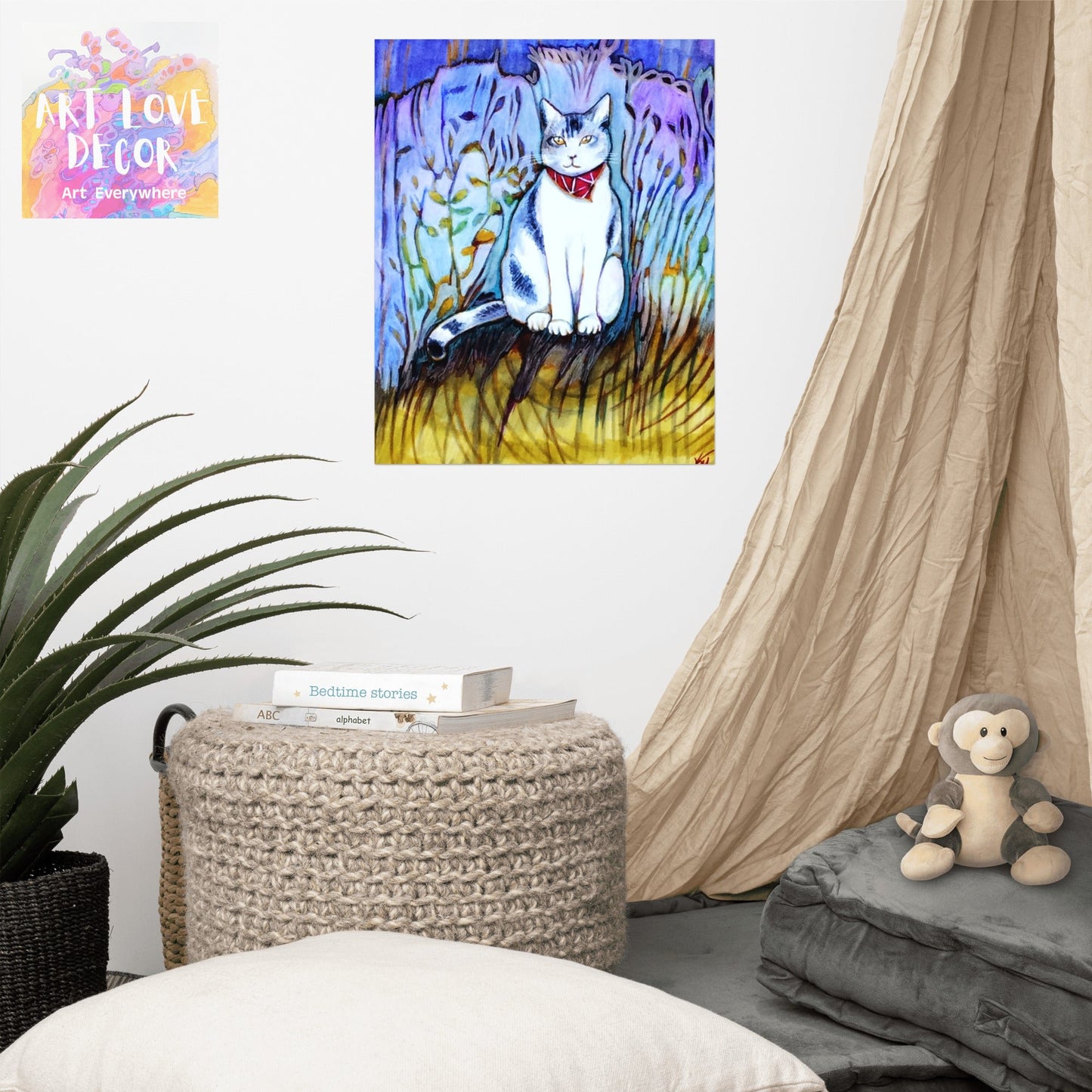Cat in Scarf Poster Unframed - Art Love Decor