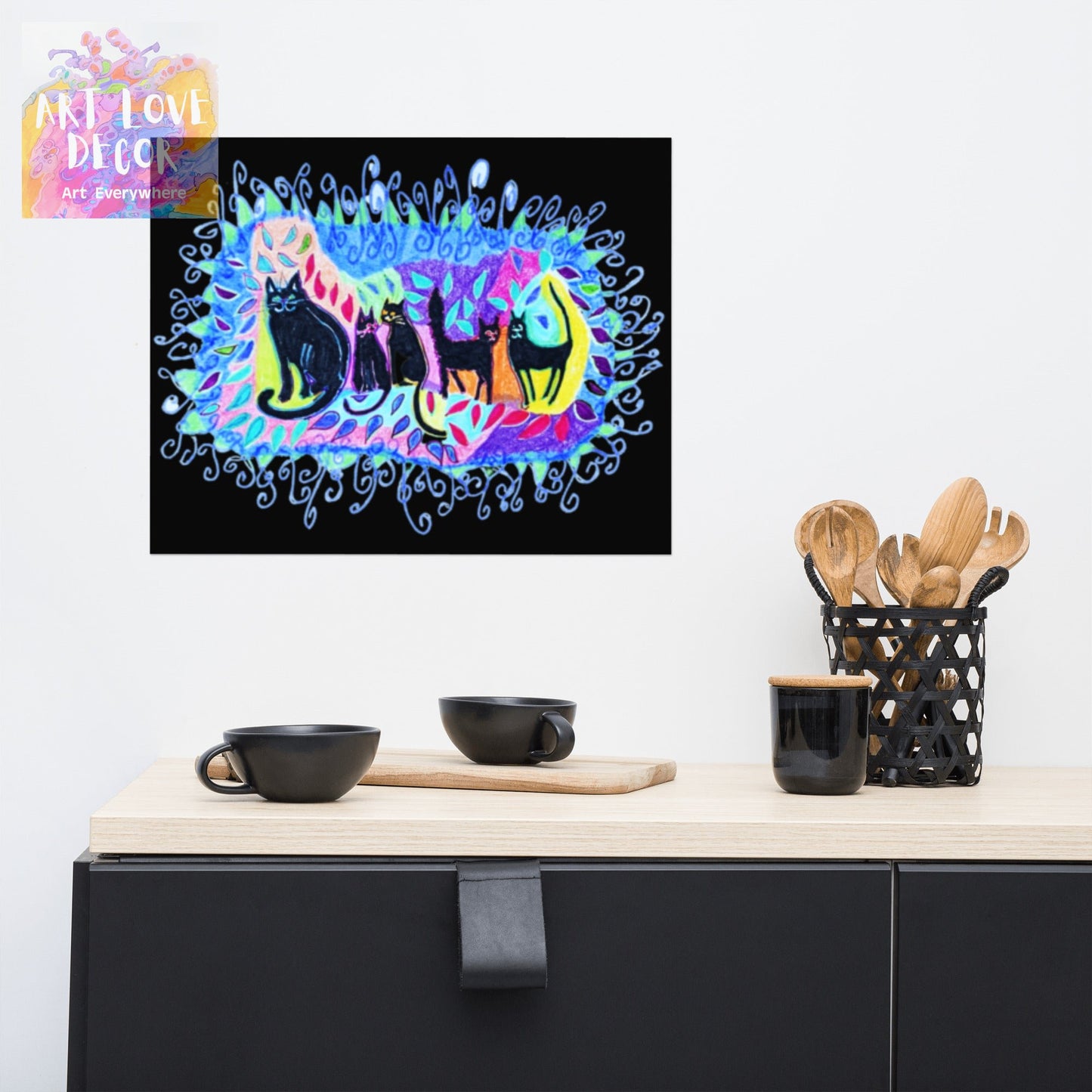 Five Black Cats Poster Unframed - Art Love Decor