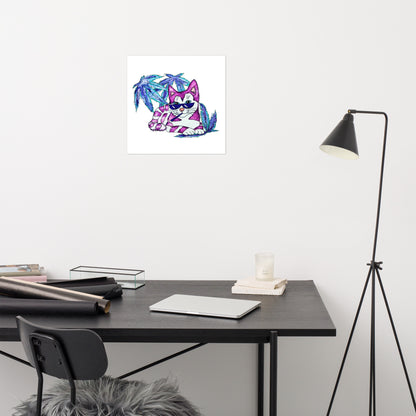 Cool Purple Tabby Cat White Poster Unframed