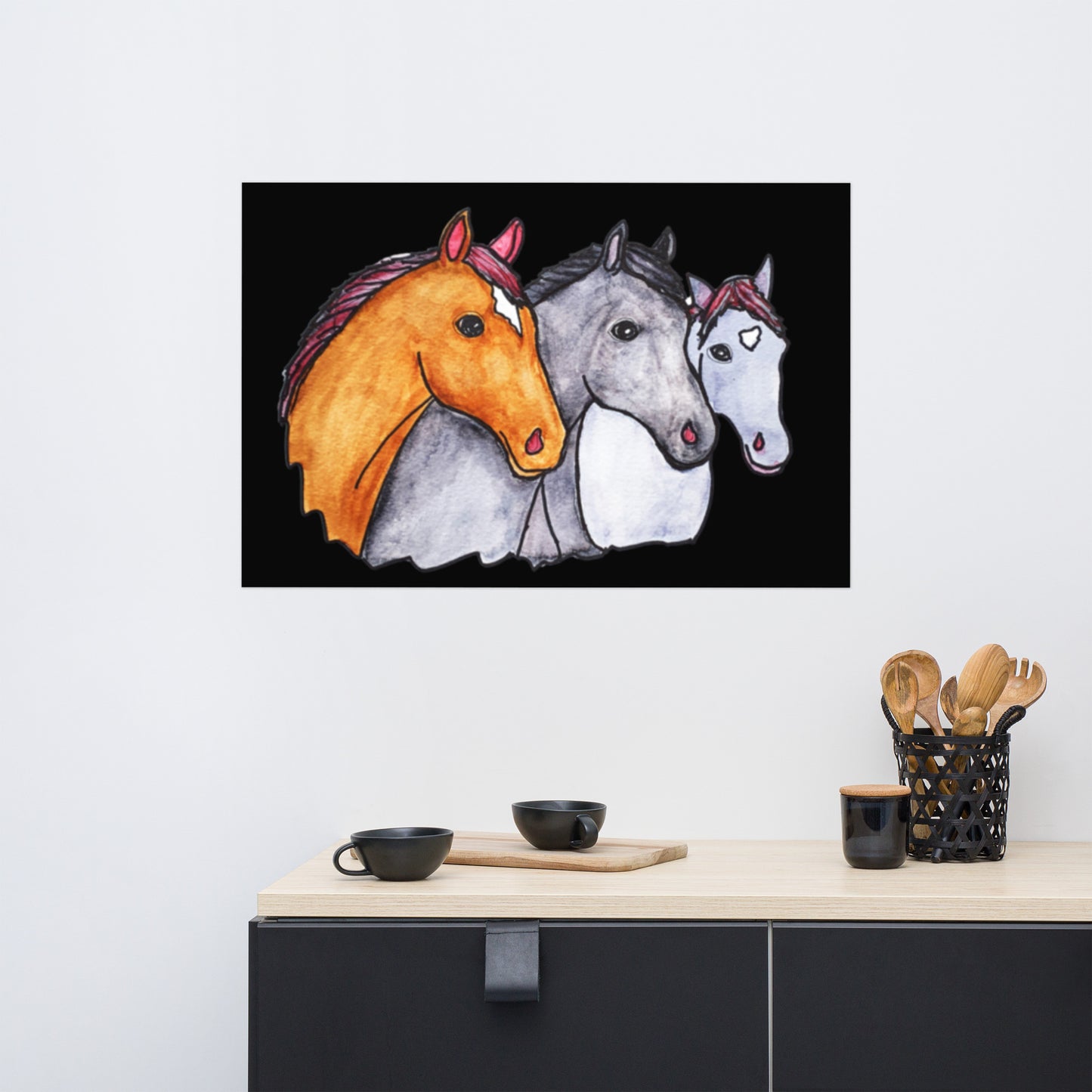 Three Horses Poster Unframed