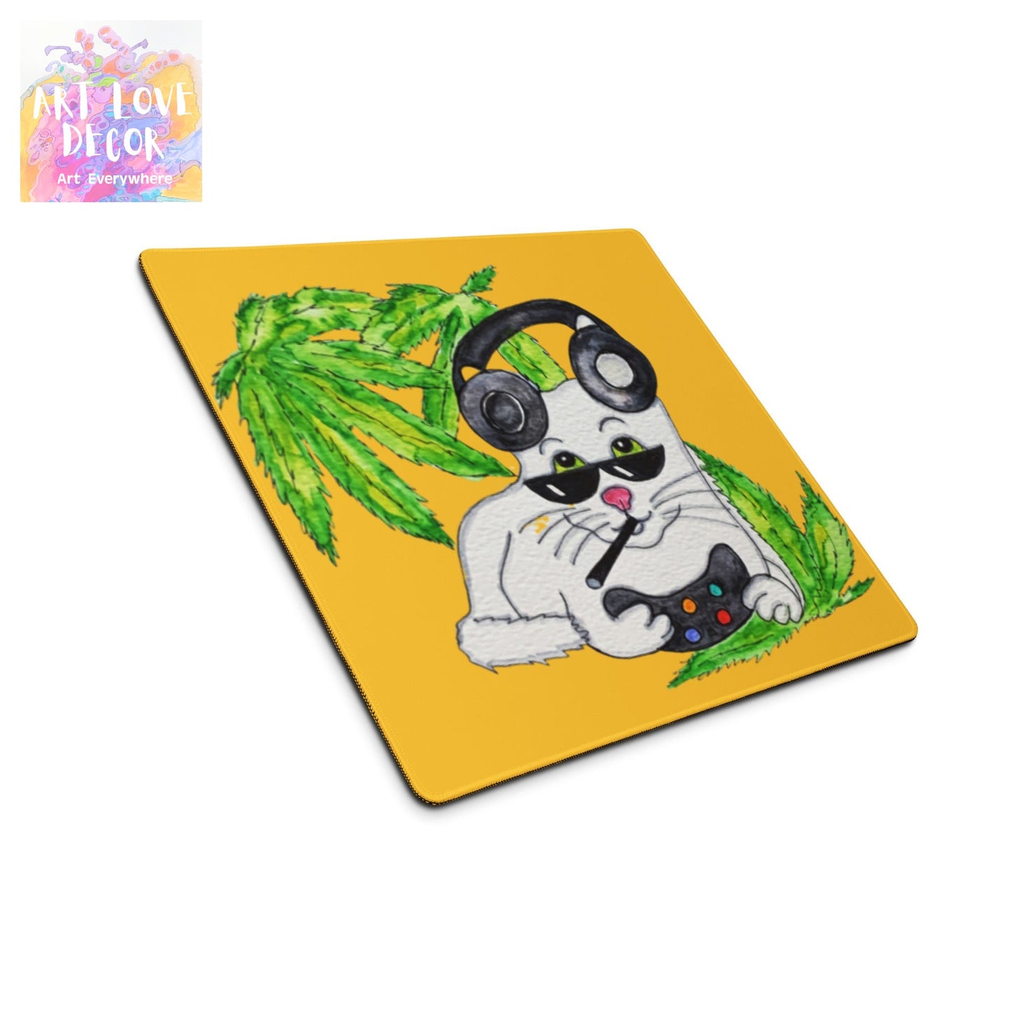 Cool White Gamer Cat Gaming mouse pad