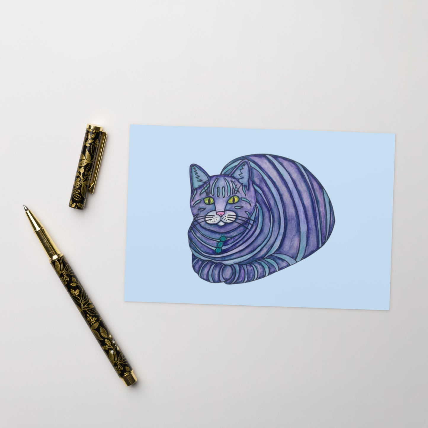 Blue Striped Cat Greeting card - Art Love Decor
