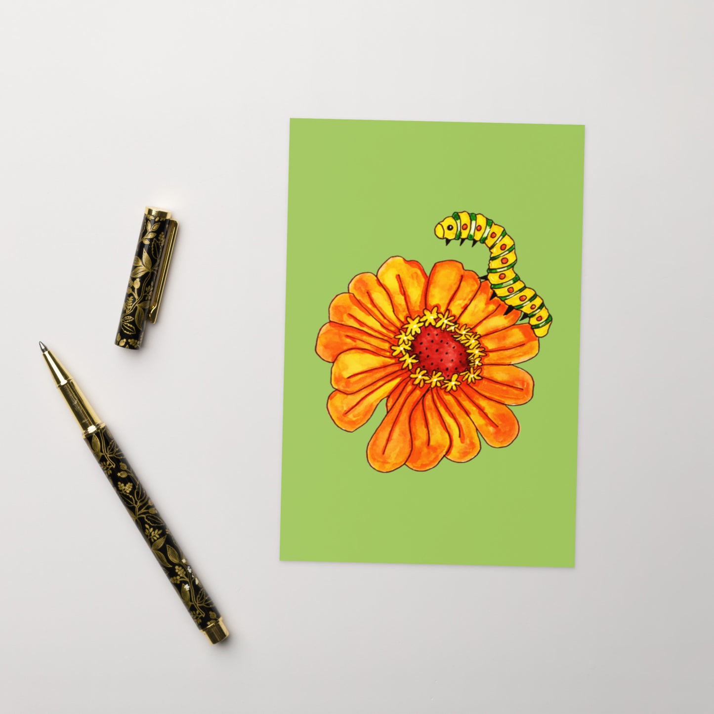 Orange Flower Caterpillar Greeting card - Art Love Decor