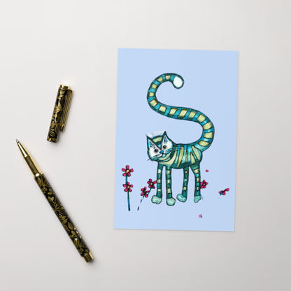 Green Kitty Cat Greeting card - Art Love Decor