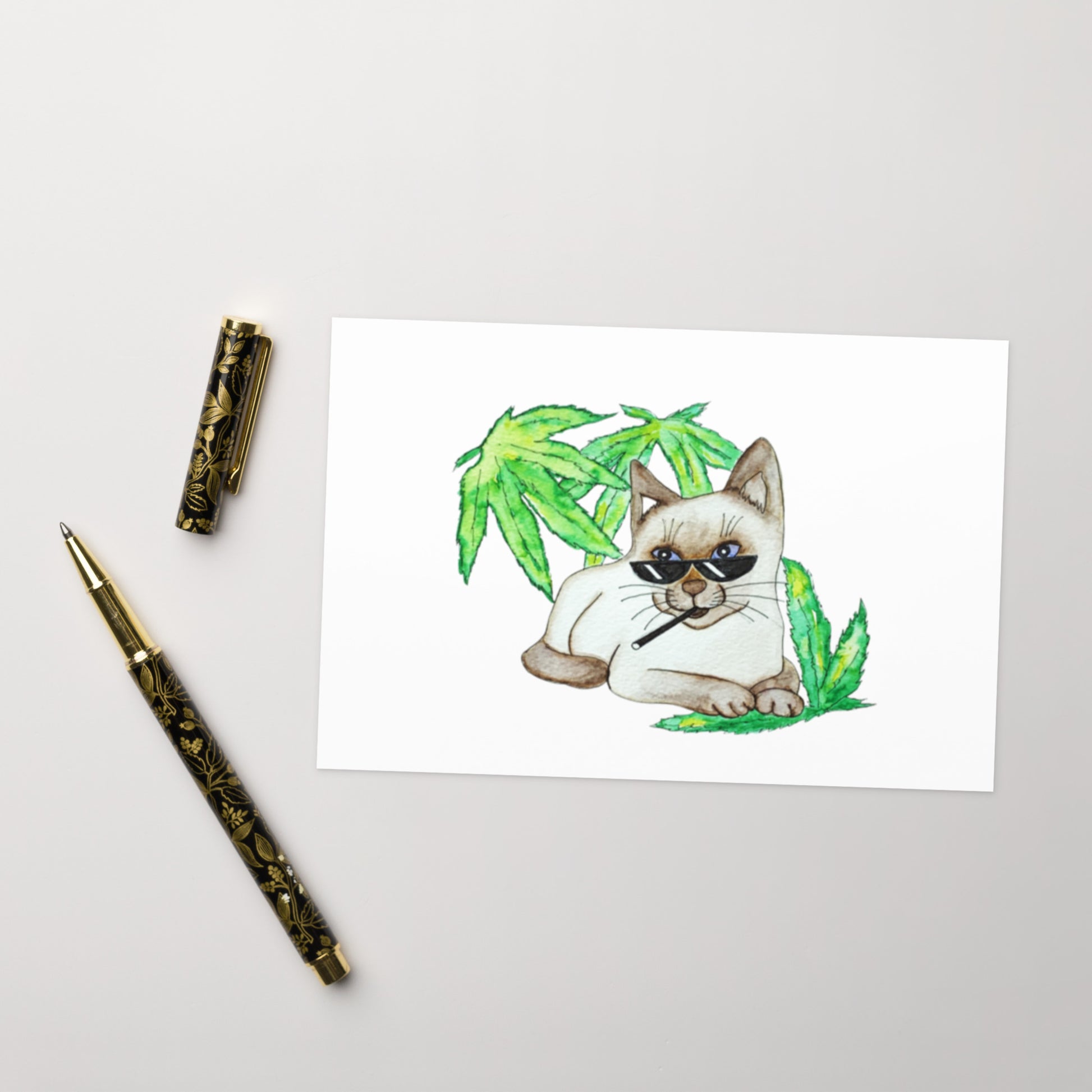 Cool Cannabis Siamese Cat Greeting card - Art Love Decor