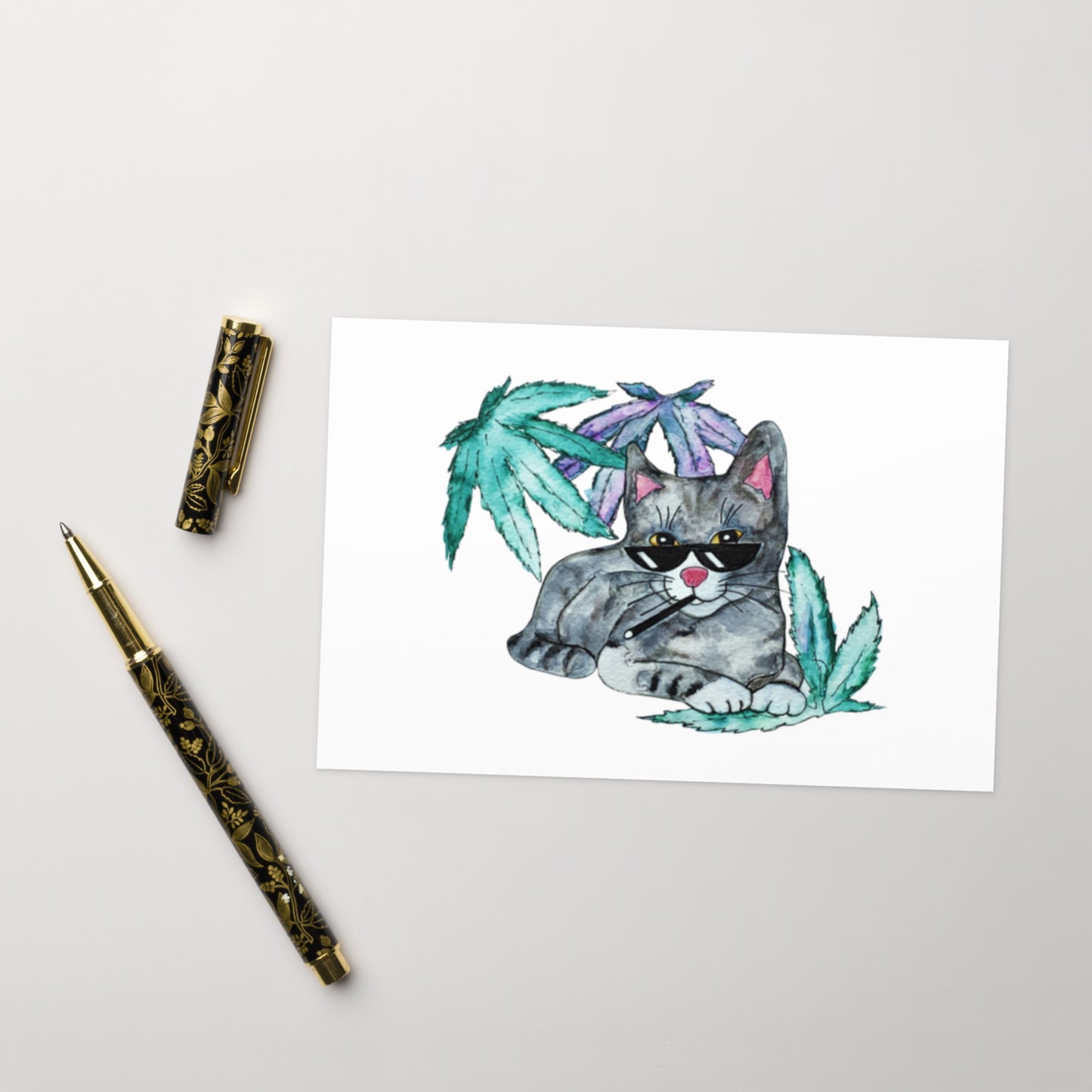 Cool Cannabis Gray Cat Greeting card - Art Love Decor