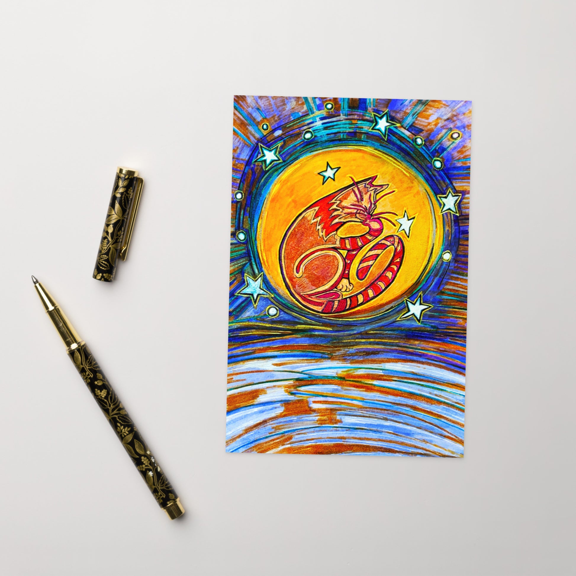 Moon Cat Greeting card - Art Love Decor