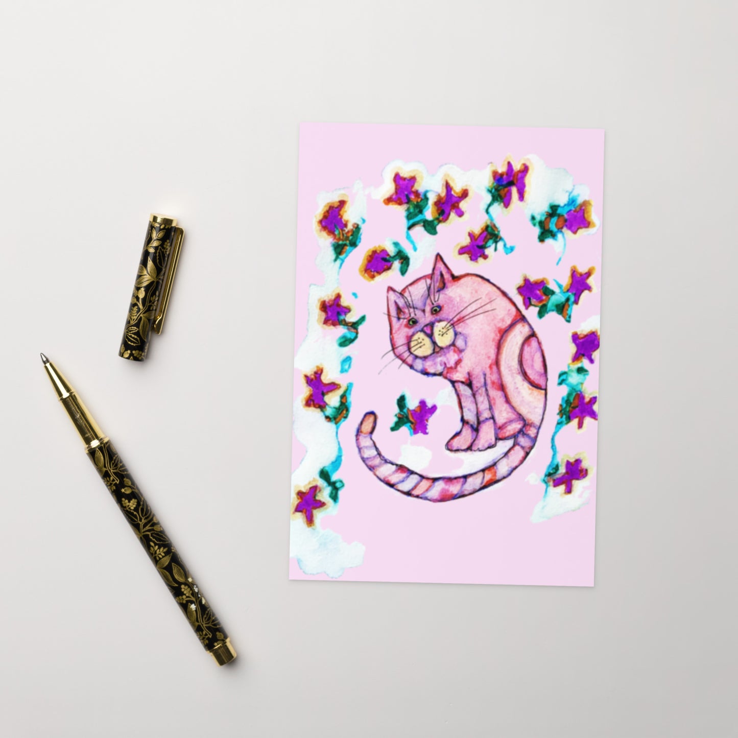 Flower Hunch Cat Greeting card - Art Love Decor