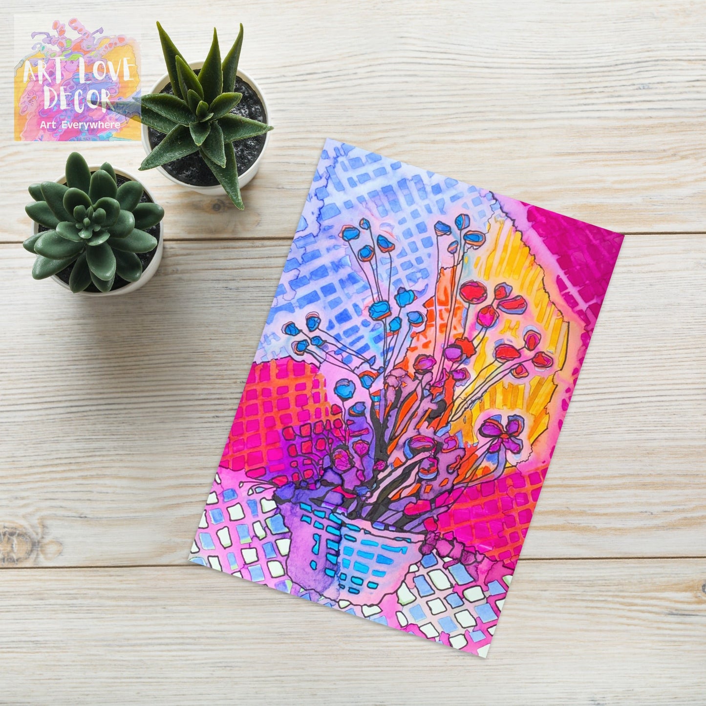 Flower Pot Abstract Greeting card - Art Love Decor