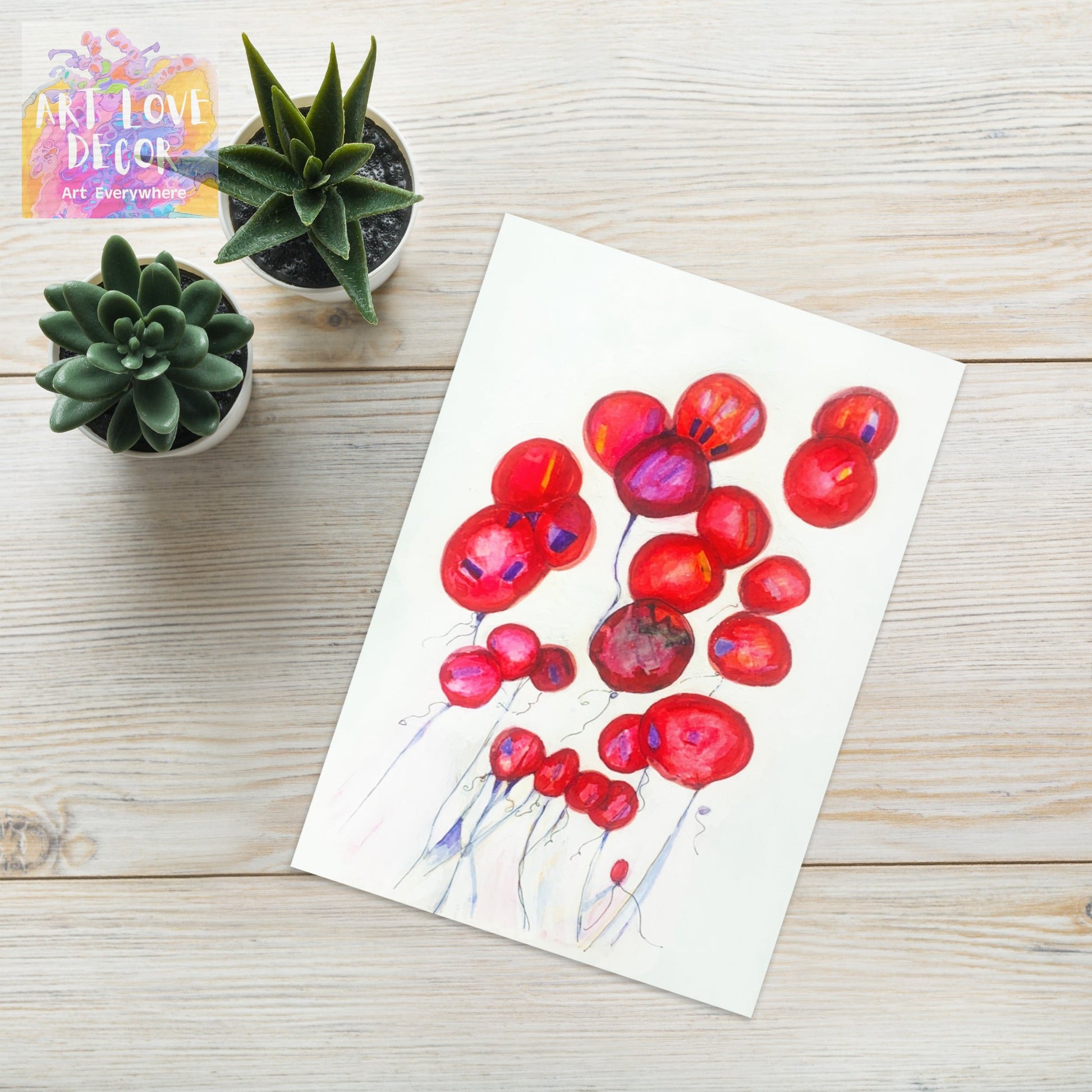 Red Balloons Abstract Greeting card - Art Love Decor