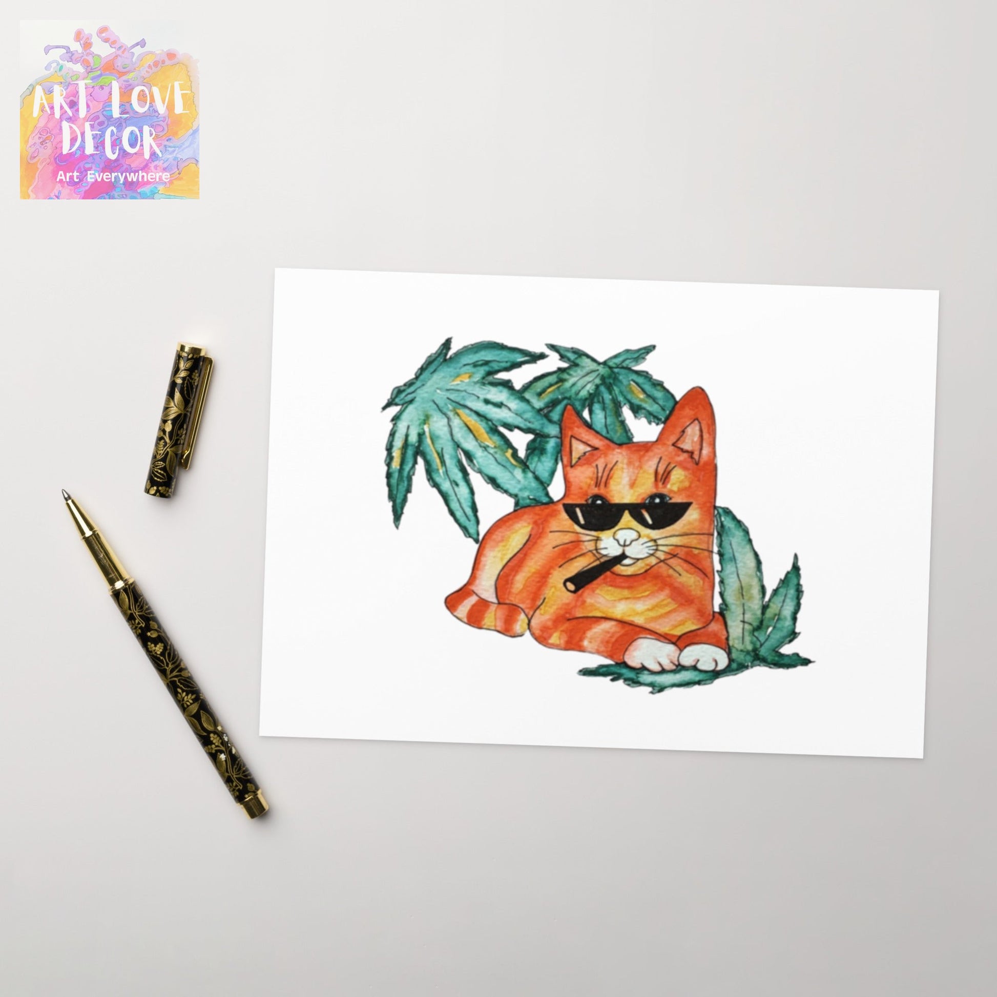 Cool Cannabis Ginger Cat Greeting card - Art Love Decor