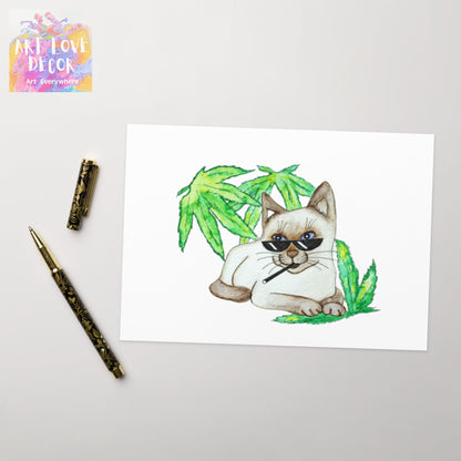 Cool Cannabis Siamese Cat Greeting card - Art Love Decor