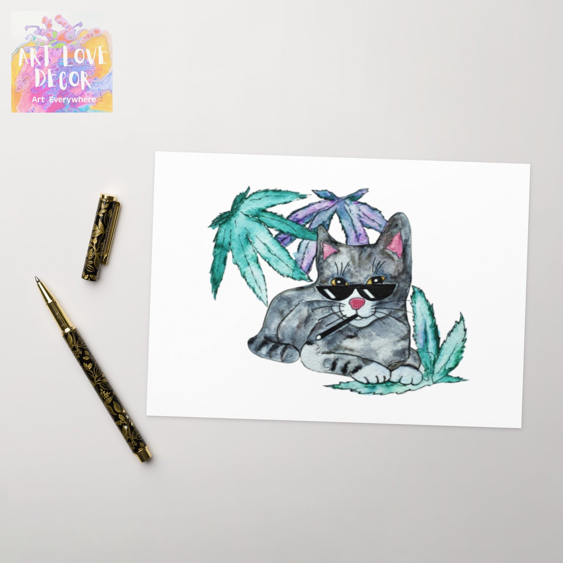 Cool Cannabis Gray Cat Greeting card - Art Love Decor