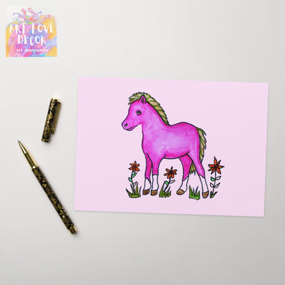 Pink Mini Horse Greeting card - Art Love Decor