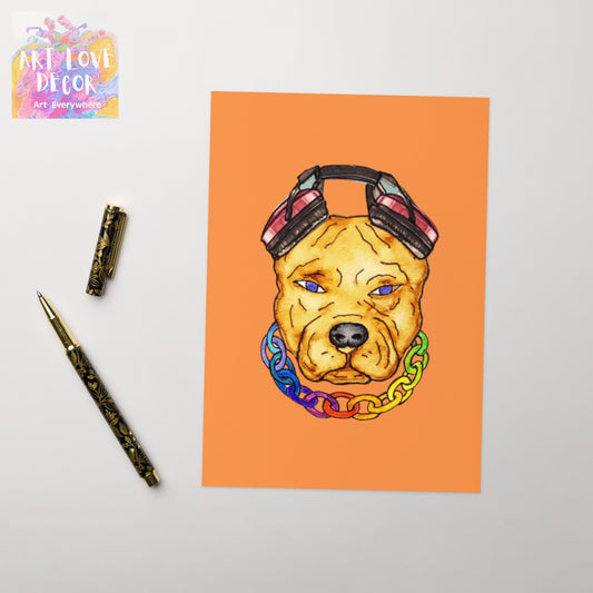 Pit Bull Dog Headphones Greeting card - Art Love Decor
