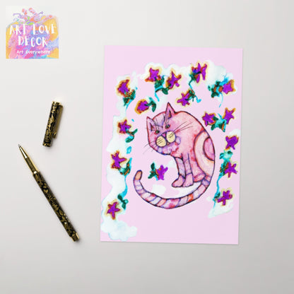 Flower Hunch Cat Greeting card - Art Love Decor