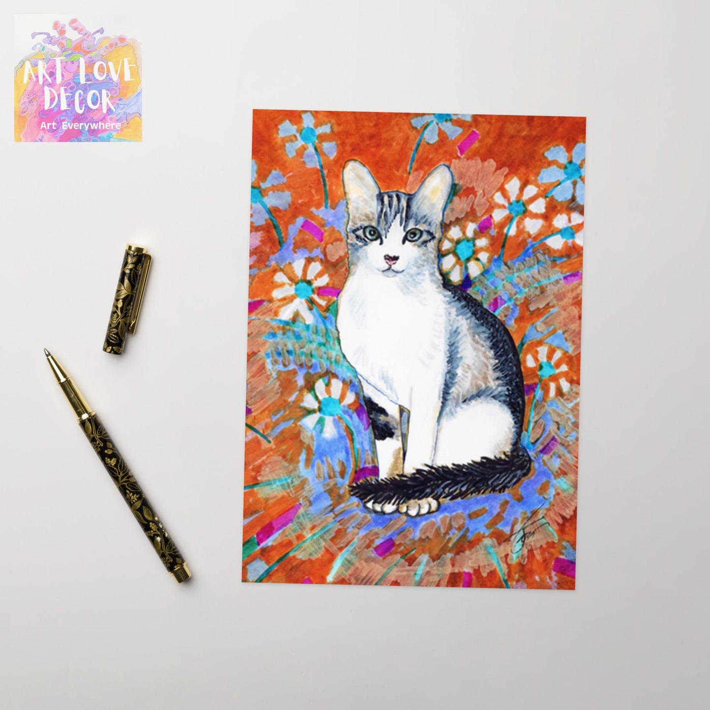 Daisy Cat Greeting card - Art Love Decor