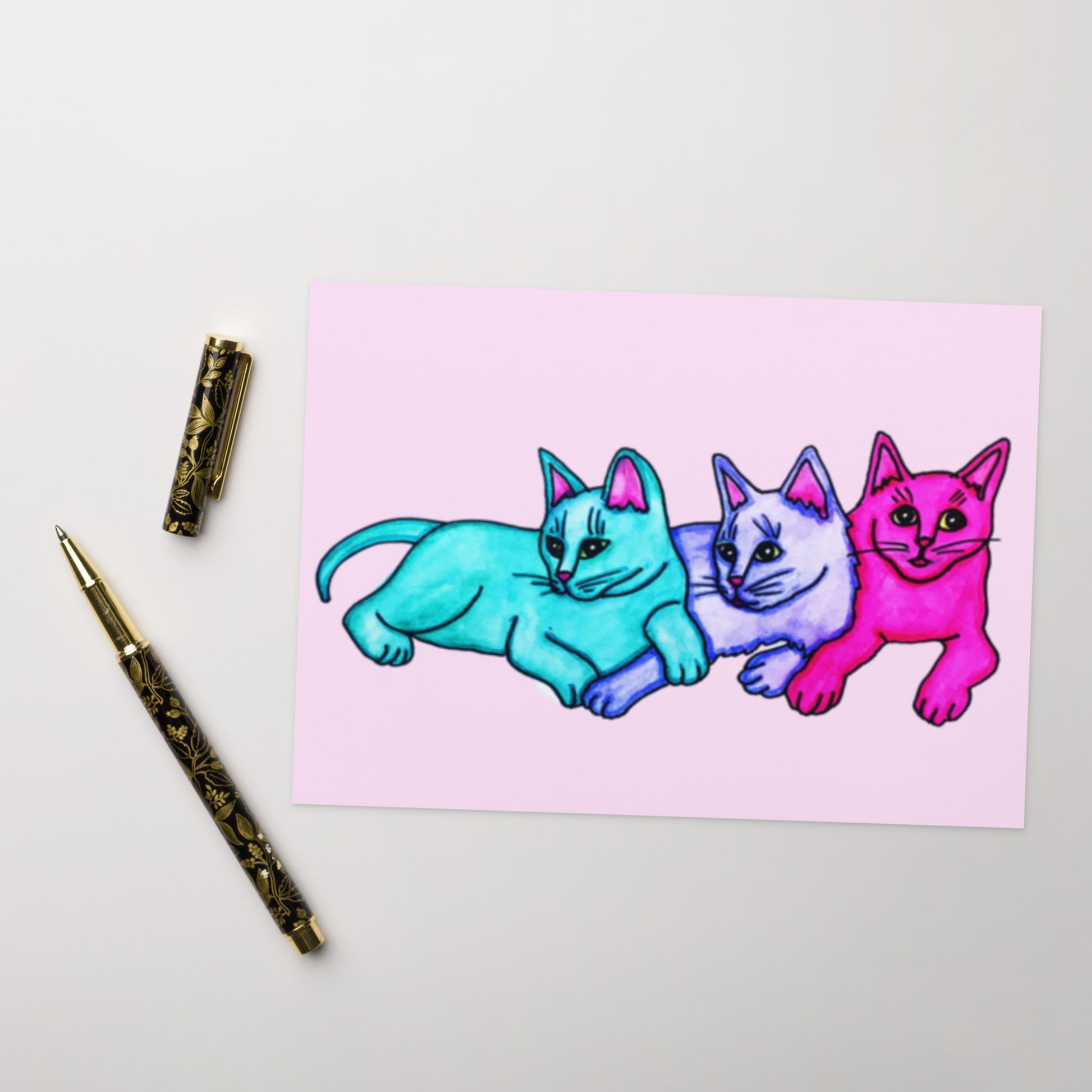 Three Color Cats Greeting card - Art Love Decor
