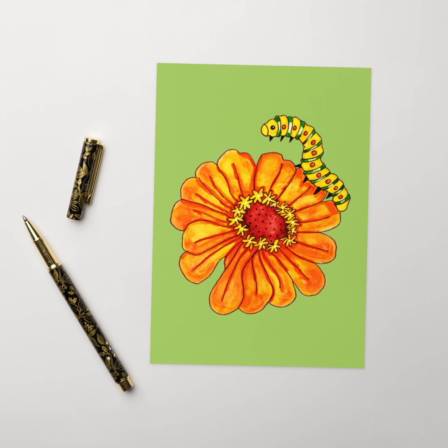 Orange Flower Caterpillar Greeting card - Art Love Decor