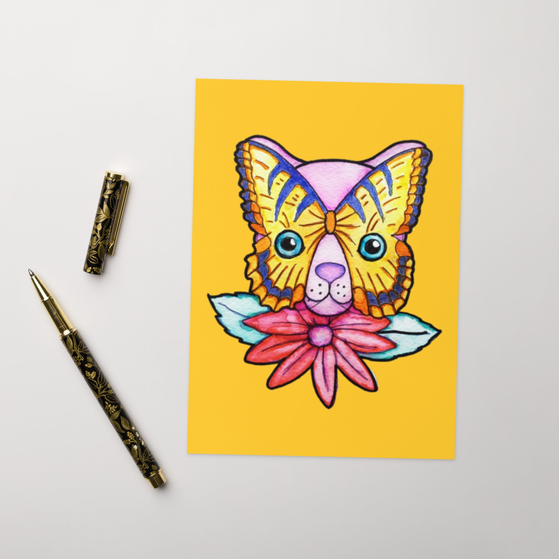 Kitty Cat Flower Greeting card - Art Love Decor