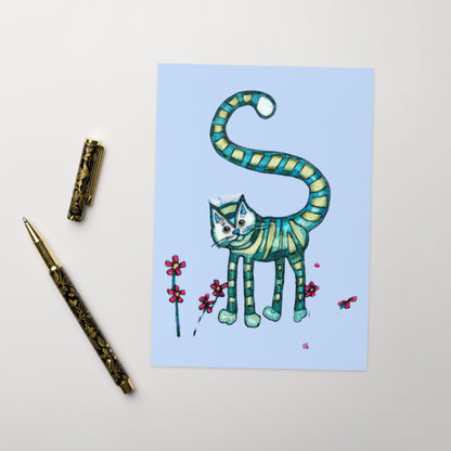 Green Kitty Cat Greeting card - Art Love Decor