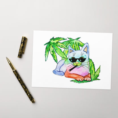 Cool Cannabis Rainbow Cat Greeting card - Art Love Decor