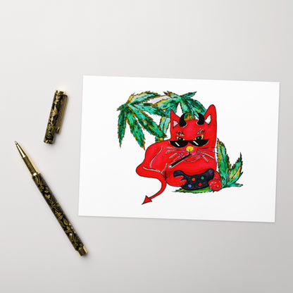 Cool Cannabis Devil Gamer Cat Greeting card - Art Love Decor