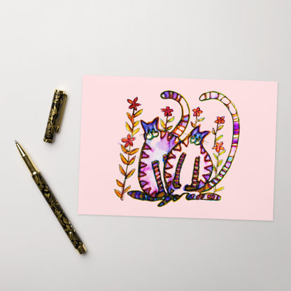 Two Ice Pink Cats Greeting card - Art Love Decor
