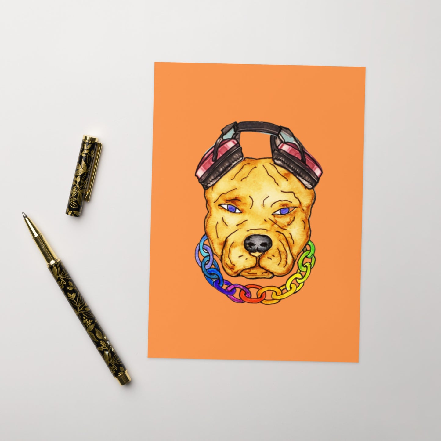 Pit Bull Dog Headphones Greeting card - Art Love Decor