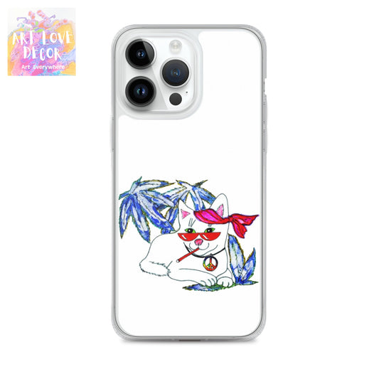 Cool White Peace Cat iPhone Case