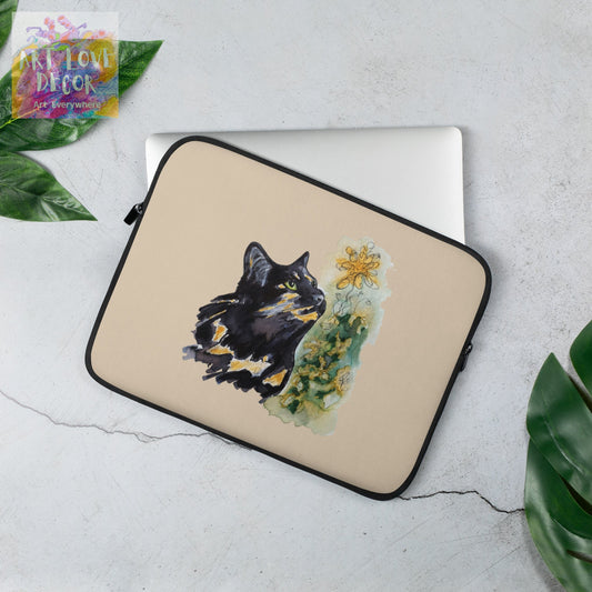 Kitty Cat Flower Laptop Sleeve - Art Love Decor