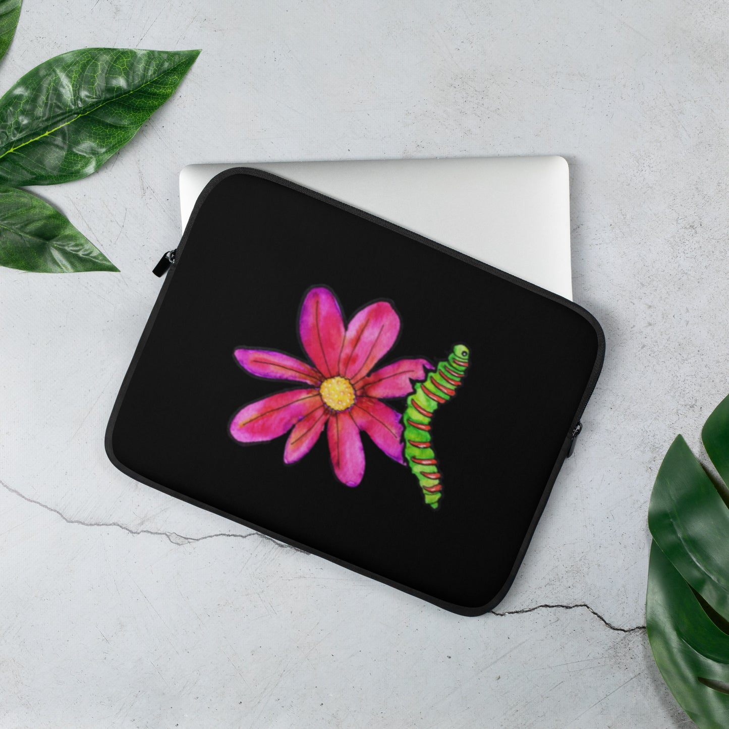 Pink Flower Caterpillar Laptop Sleeve - Art Love Decor