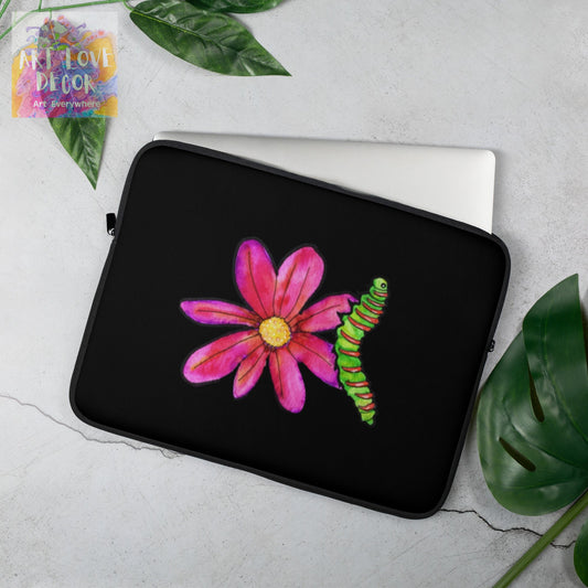 Pink Flower Caterpillar Laptop Sleeve