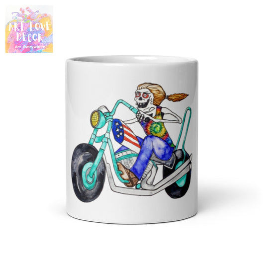 Bikerbones Hippie White glossy mug