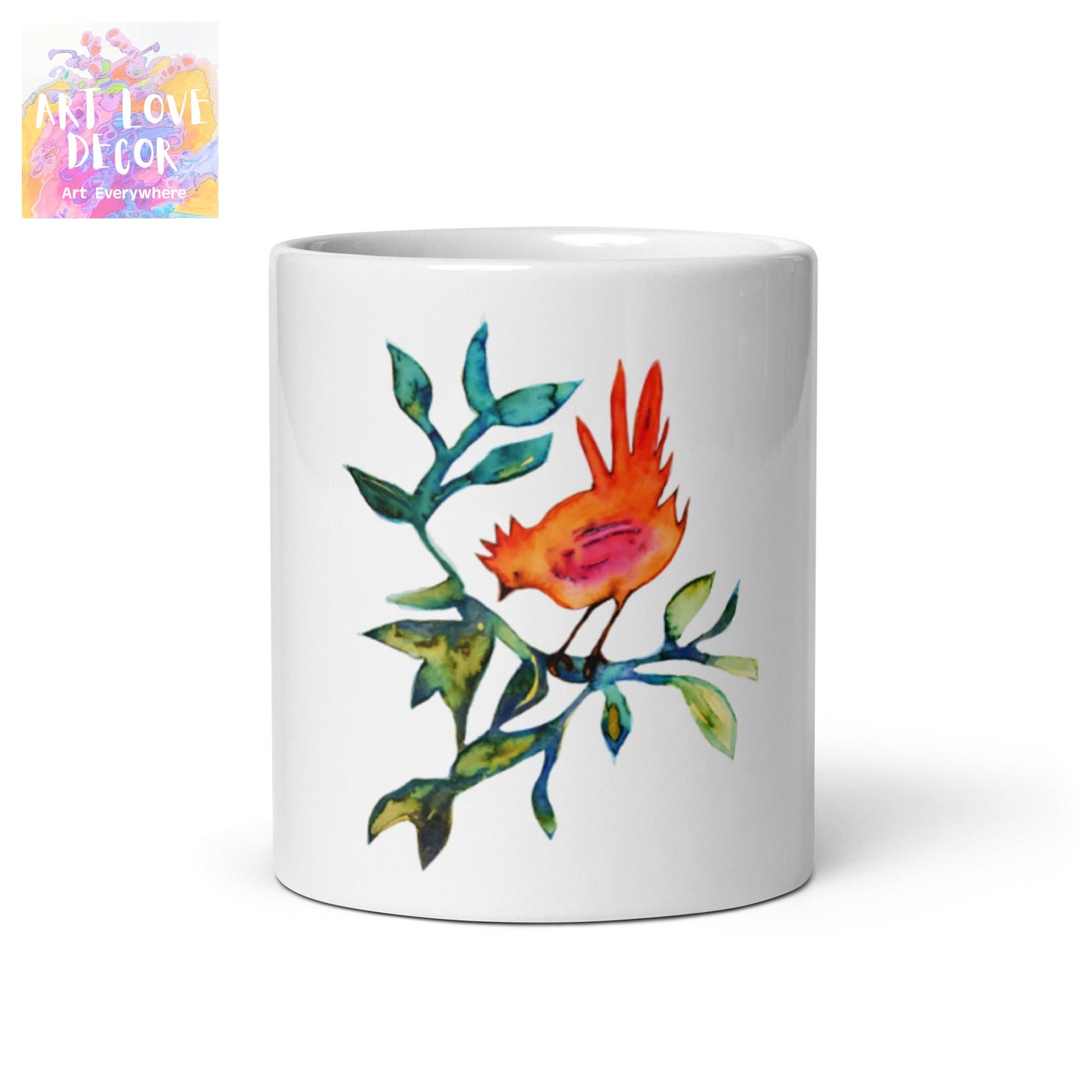 Red Bird White glossy mug