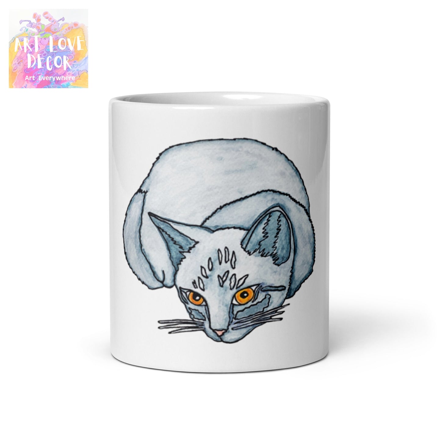 Gray Cat White glossy mug