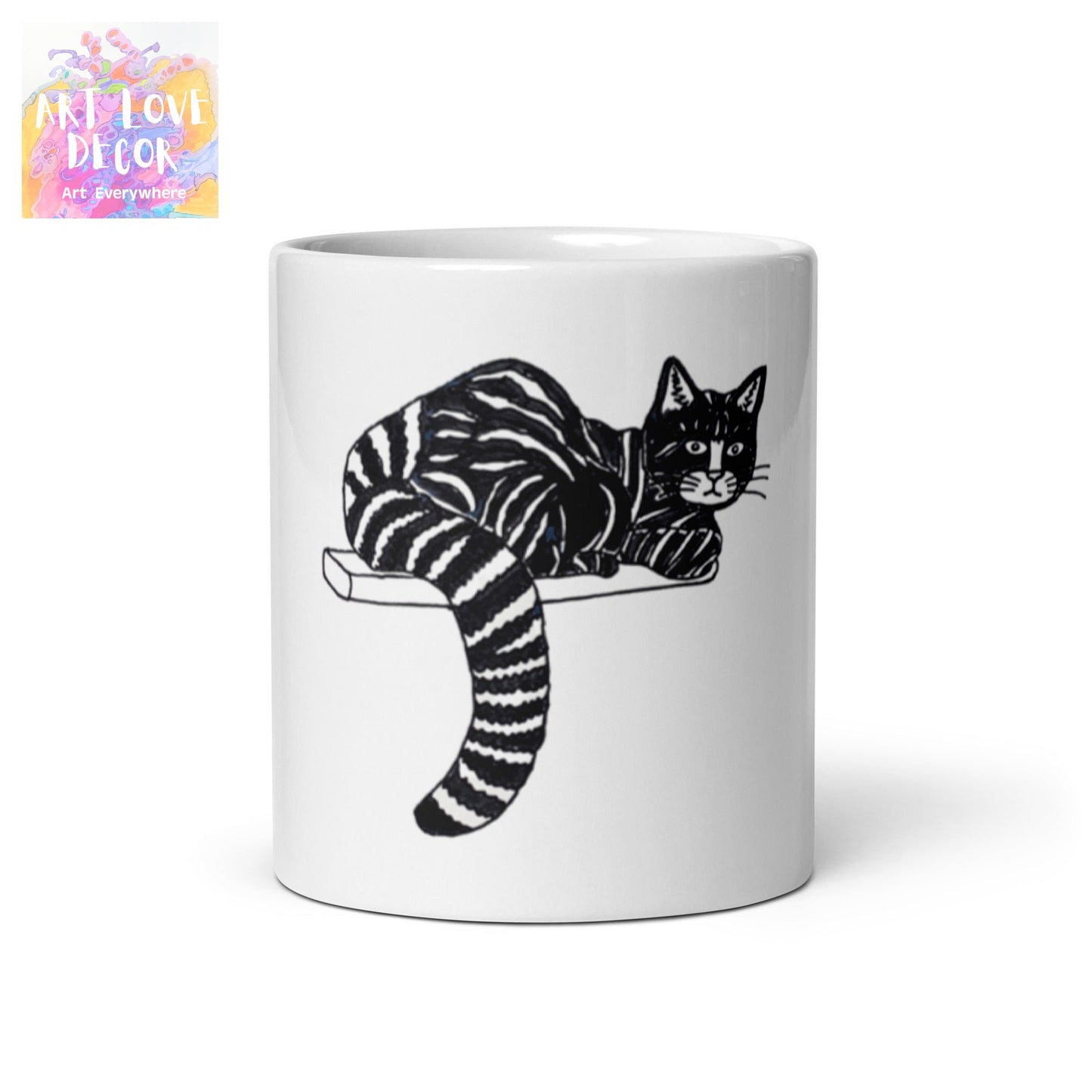 Striped Cat White glossy mug