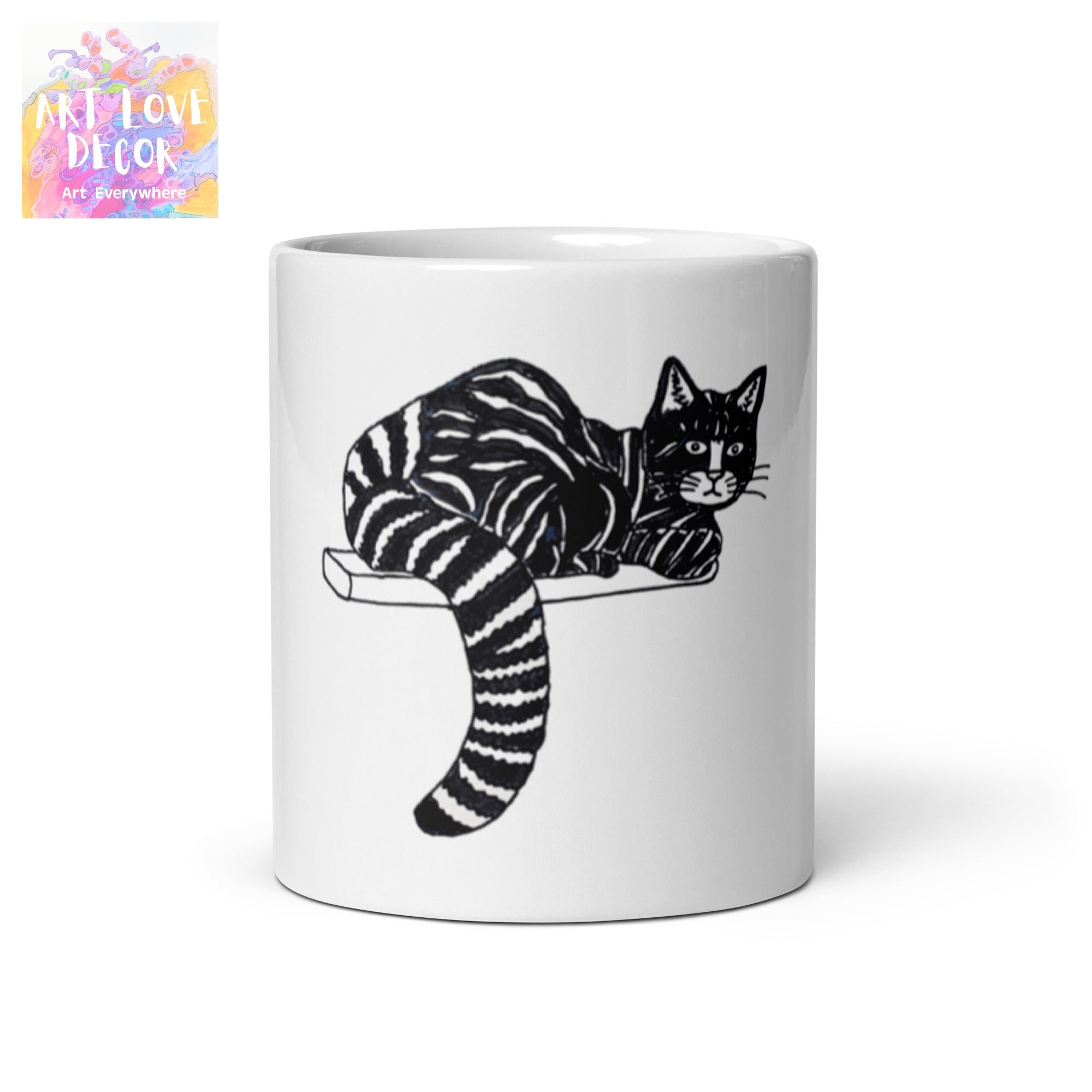 Striped Cat White glossy mug - Art Love Decor