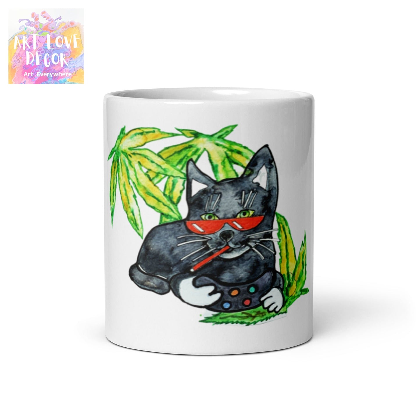 Cool Black Gamer Cat glossy mug