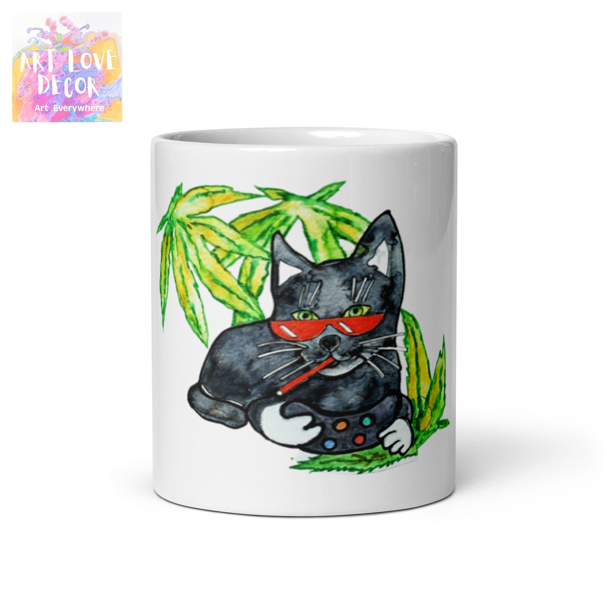 Cool Black Gamer Cat glossy mug - Art Love Decor