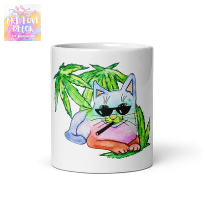 Cool Rainbow Cat White glossy mug