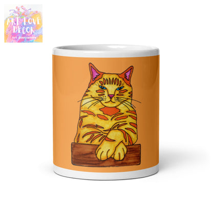 Big Ginger Cat White glossy mug