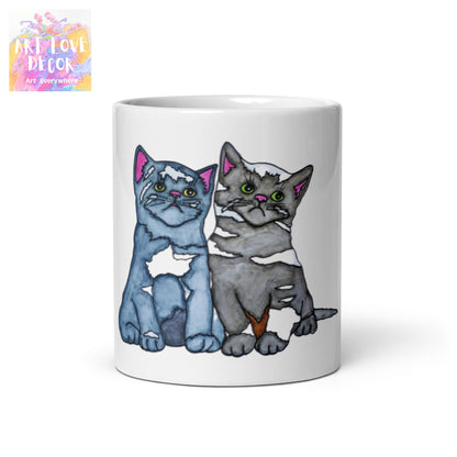 Two Cats White glossy mug