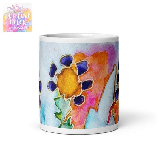 Dark Blooms Abstract White glossy mug - Art Love Decor