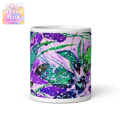 Purple Flowers Abstract White glossy mug