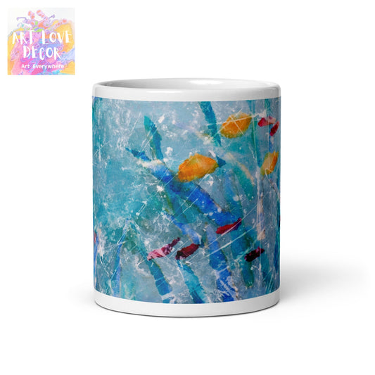 Aqua Sea Abstract White glossy mug