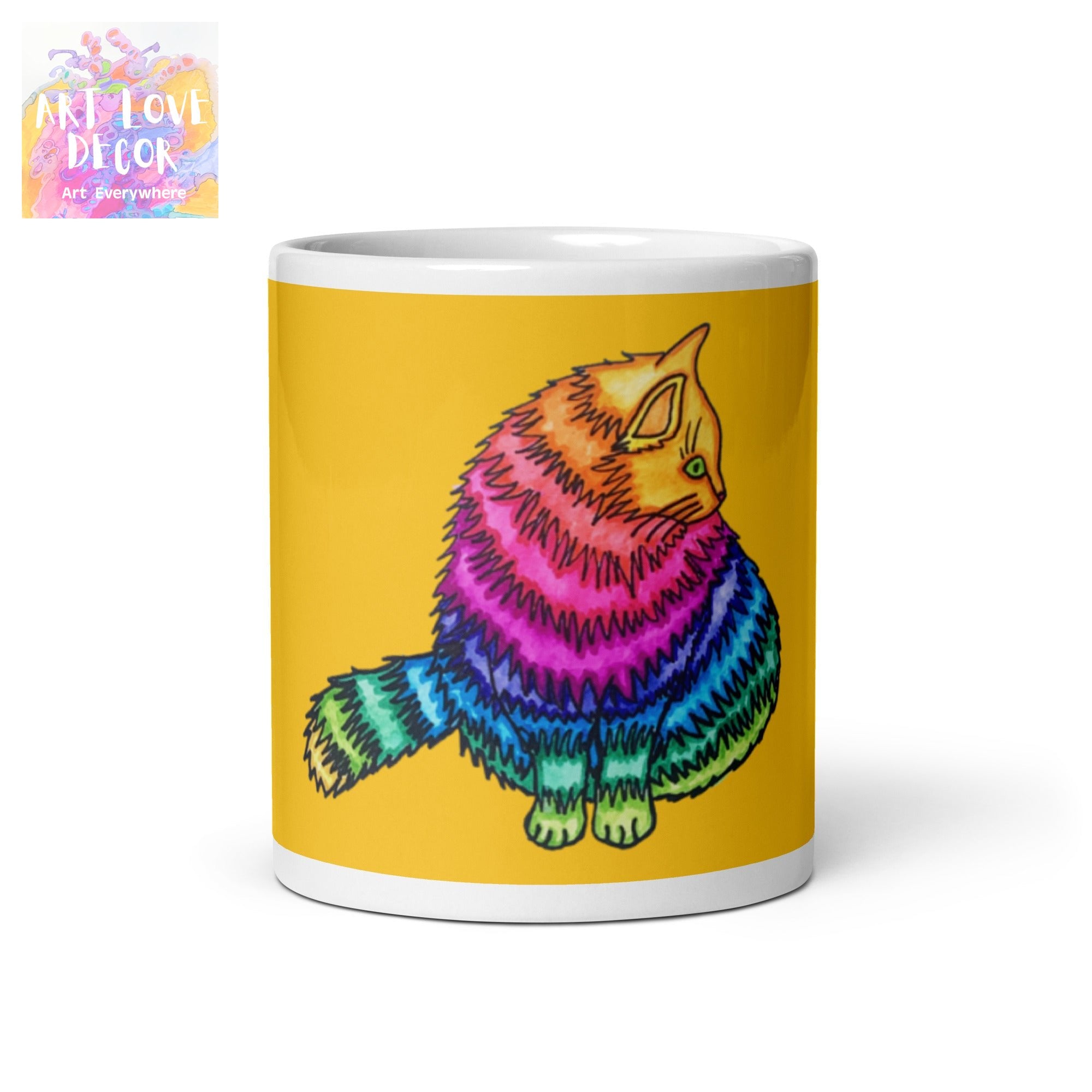 Rainow Cat Gold White glossy mug - Art Love Decor