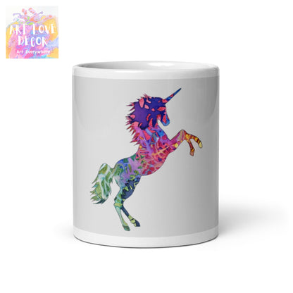 Bucking Horse Unicorn White glossy mug