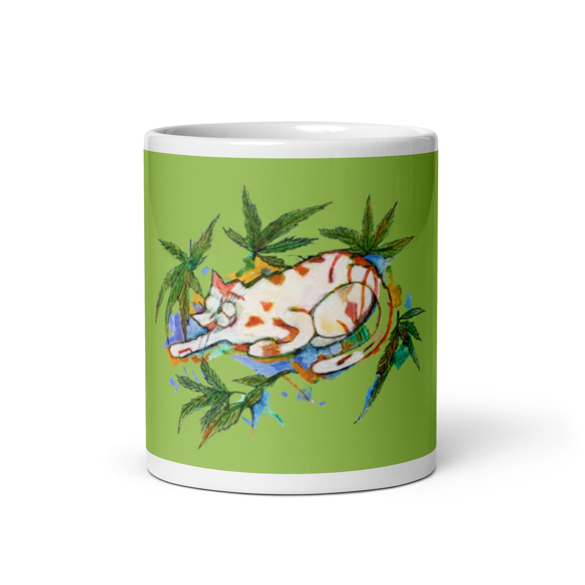 Cannabis Cat White glossy mug - Art Love Decor